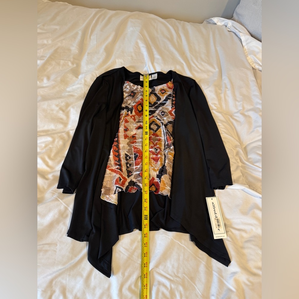 Alfred Dunner NWT Mock Layered Top Large Black Animal Magnetis Ikat Print - Picture 2 of 14